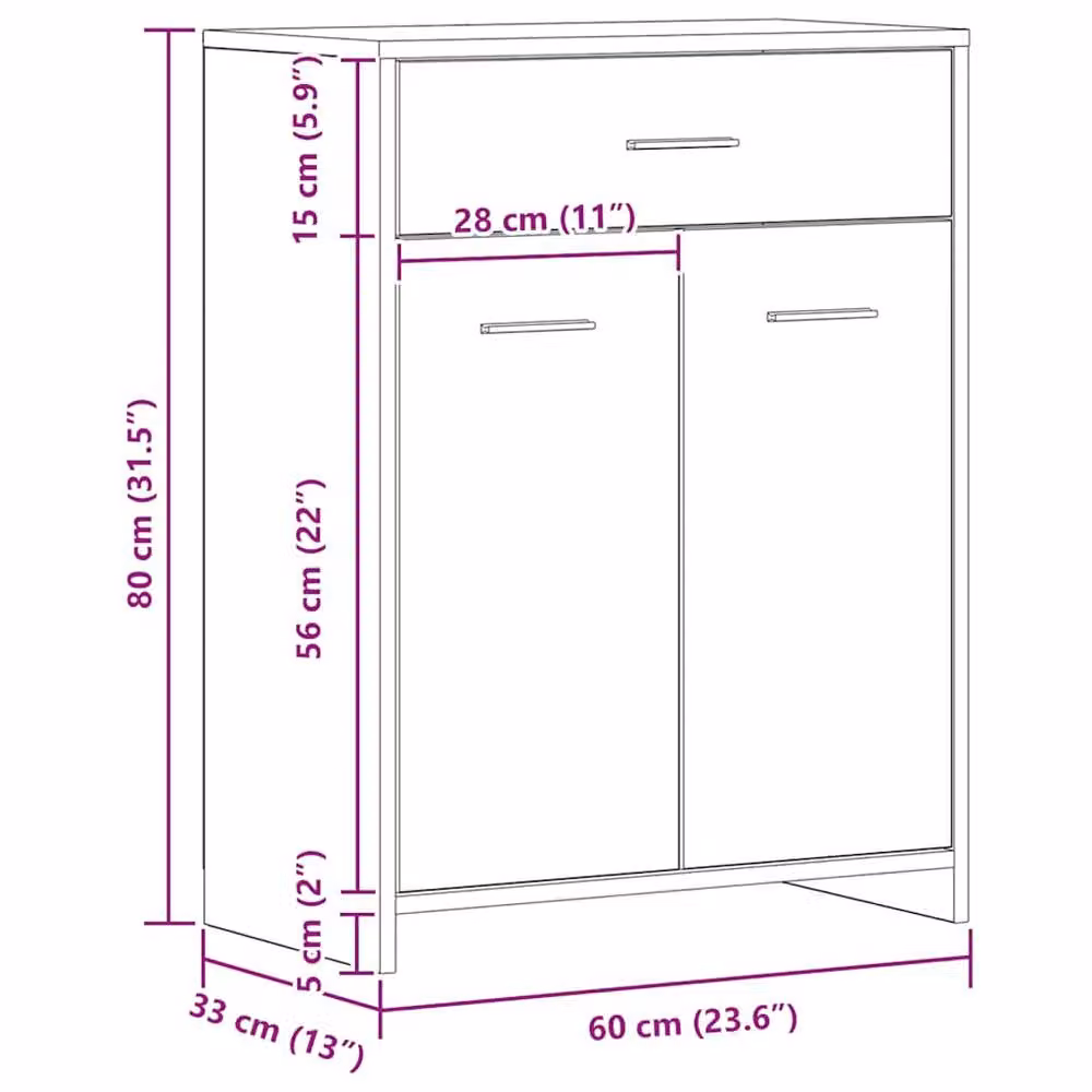 Berkfield Home Artisan Oak Bathroom Cabinet in Brown, W/D/H: 60 x 33 x 80 cm – 3