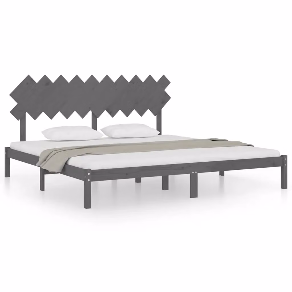 Berkfield Home Modern Solid Pine Bed Frame, Grey, W/D/H: 200 x 200 x 31 cm – 2