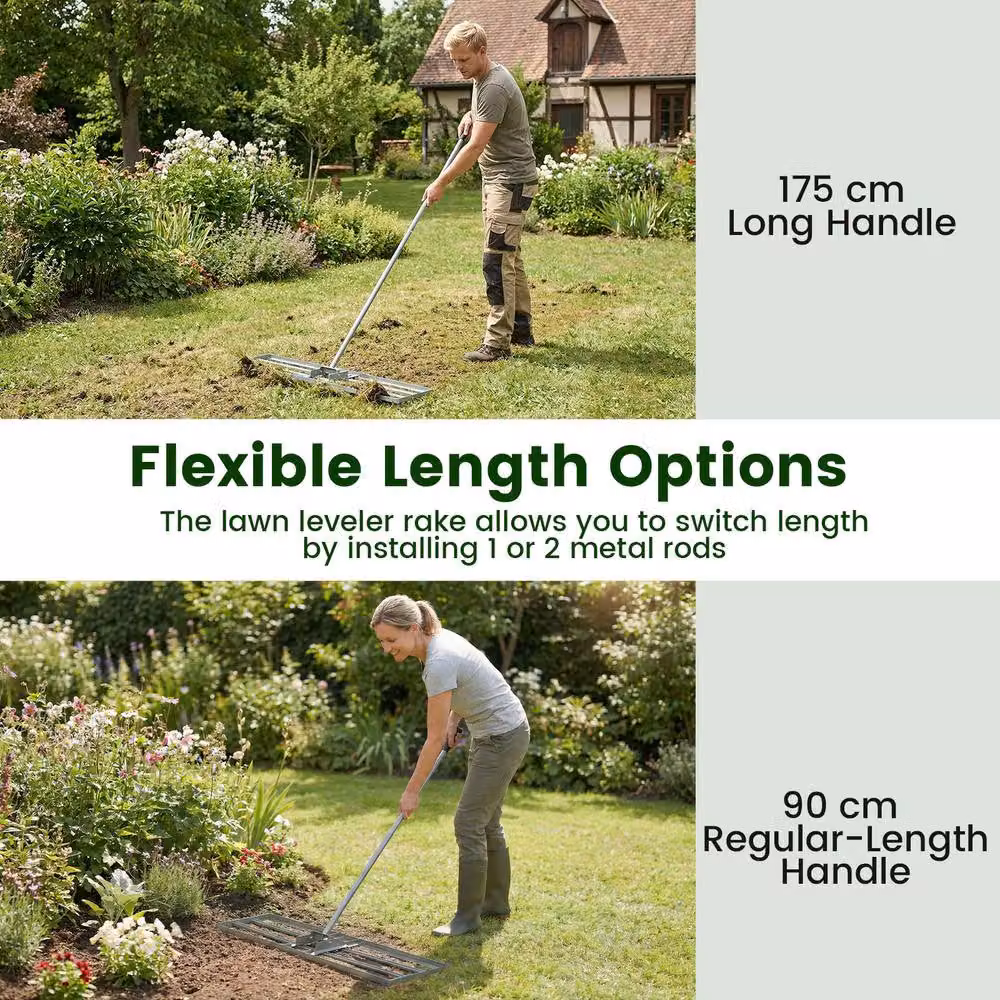Costway Metal Lawn Leveling Rake in Silver, W/D/H: 91 x 25 x 175 cm – 2