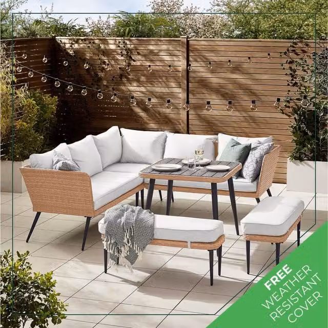 FurnitureboxUK Seychelles 9 Seater Rattan Outdoor Garden Sofa and Table Set in Grey, Brown and Beige – 1