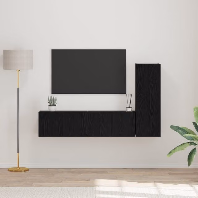 Berkfield Home Modern 3-Piece TV Cabinet Set in Black Oak, W/D/H: 30.5 x 30 x 90 cm – 1