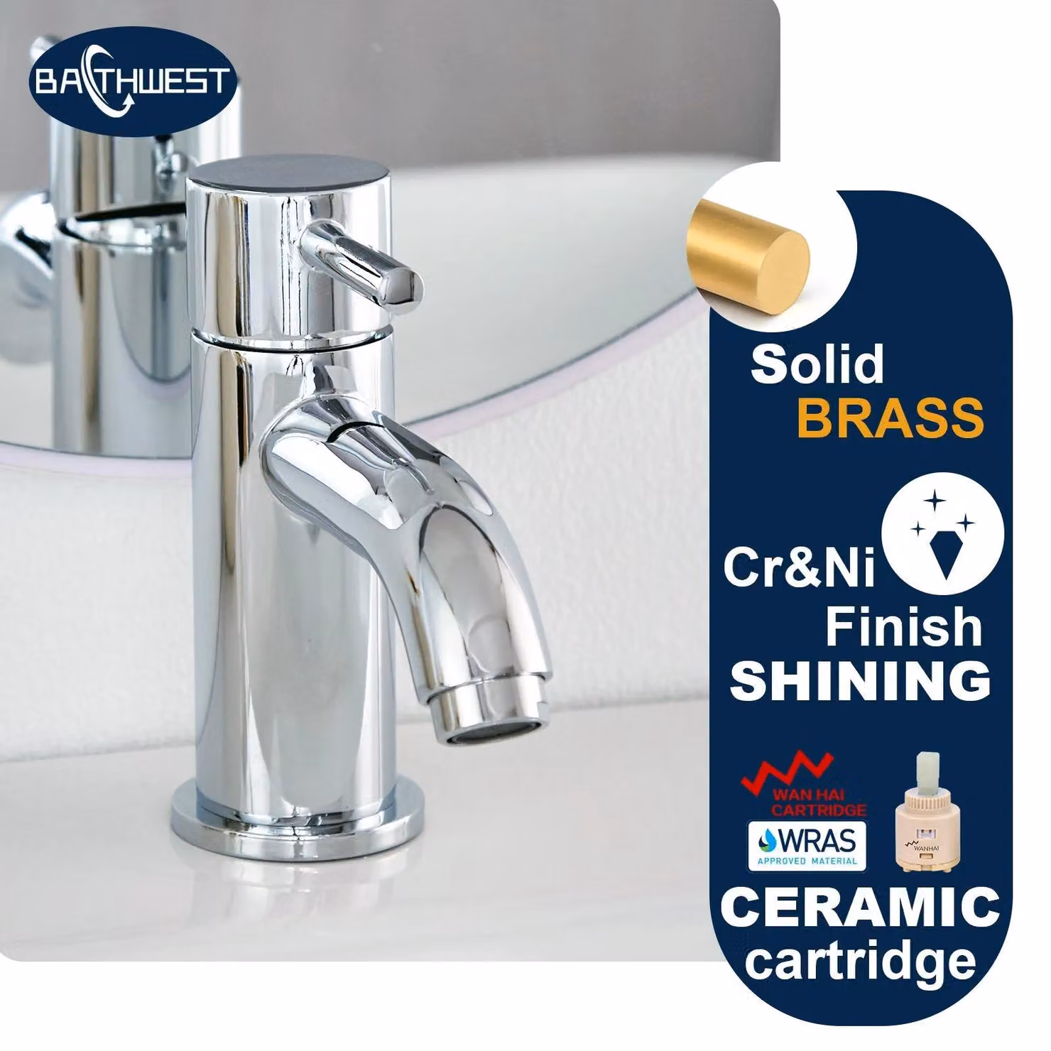 BATHWEST Silver Chrome Basin Mixer Tap with Drainer – 3