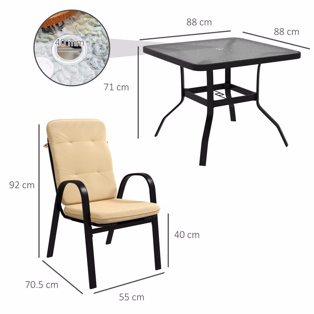STILVORA Modern Garden Dining Set for 4 with Beige Powder Coated Steel and Glass Top Table – 2