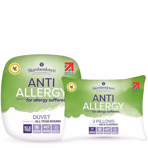 Slumberdown Anti Allergy King Size 10.5 Tog All Year Round Duvet and 2 Pillows Set, White, W: 225 cm x L: 220 cm – 1
