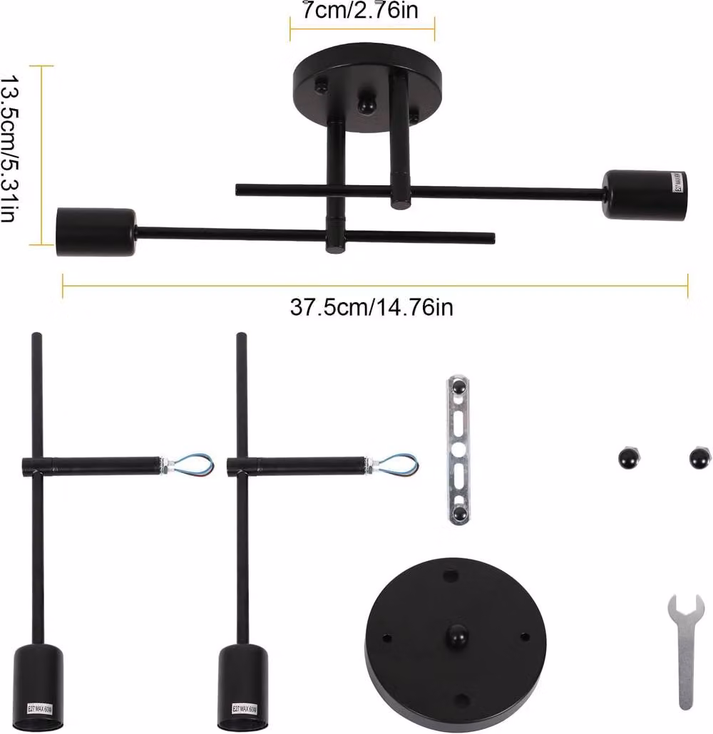 Goeco Vintage Metal Ceiling Light with E27 Socket in Black or Gold/Brass – 2