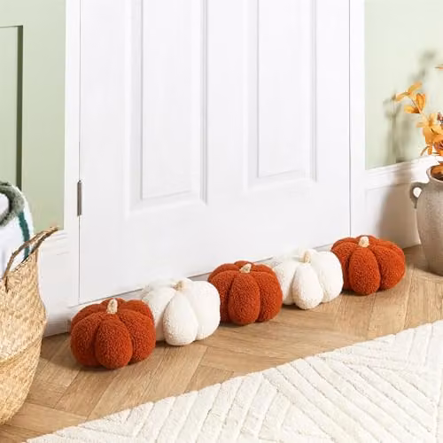 OHS Pumpkin Shaped Boucle Decorative Draught Excluder in Orange and White, W/H: 90 x 20 cm