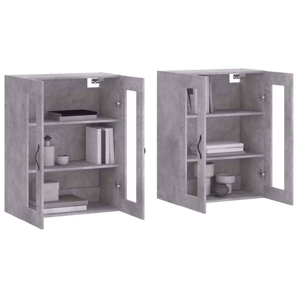 Berkfield Home Set of 2 Wall Mounted Cabinets in Concrete Grey with Glass Doors and Internal Shelves – 2