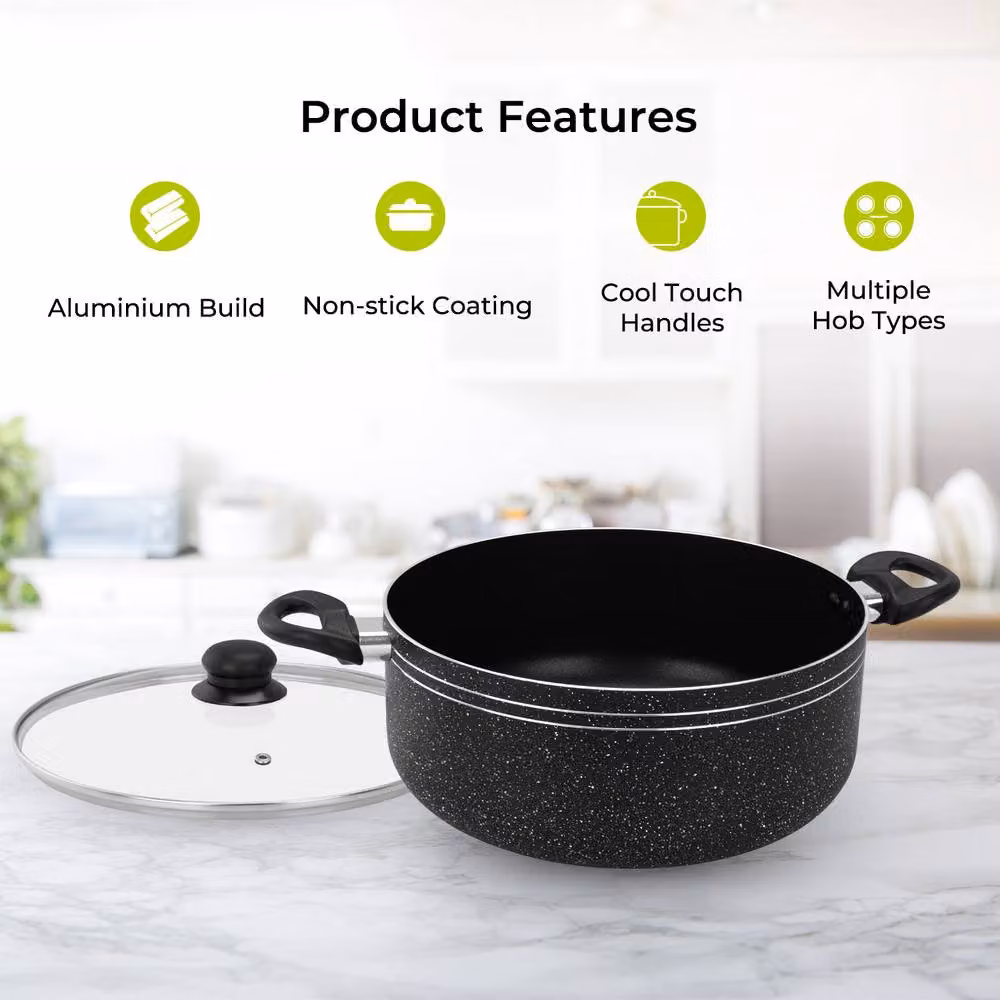 Royalford Non-Stick Casserole Dish and Stockpot with Glass Lid, Black, Diameter: 24 cm – 2