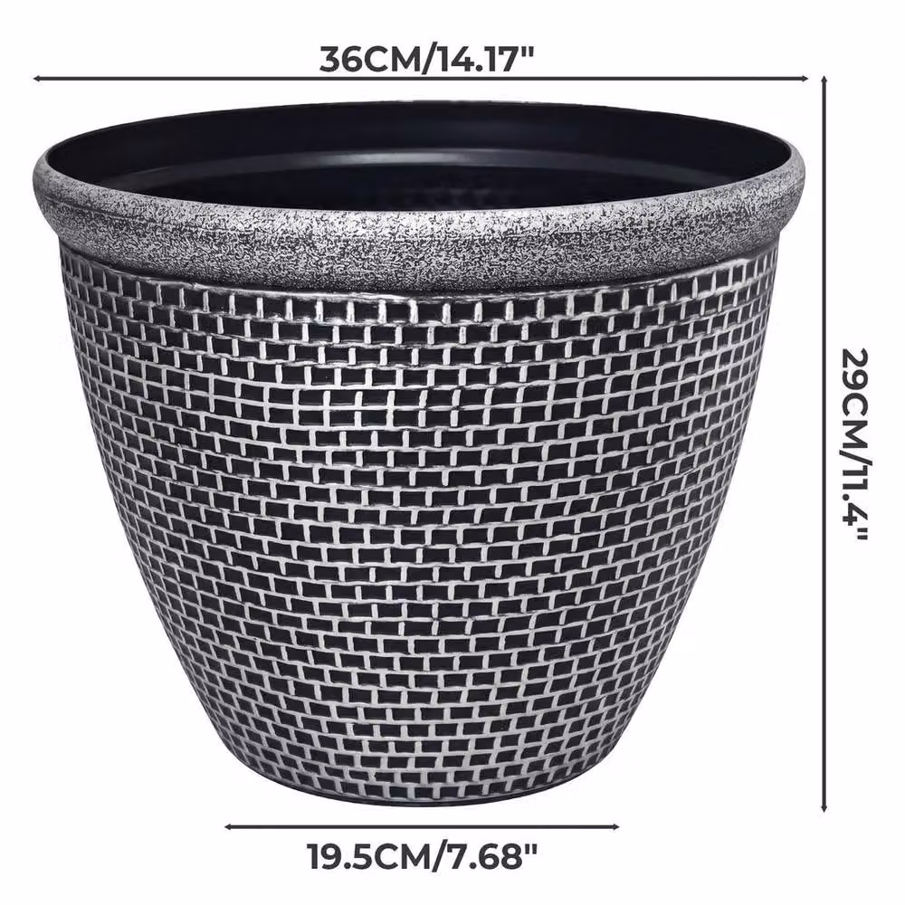 KORVIXA 2-Piece Set of Black Plastic Round Garden Plant Pots, 36 cm Diameter – 2