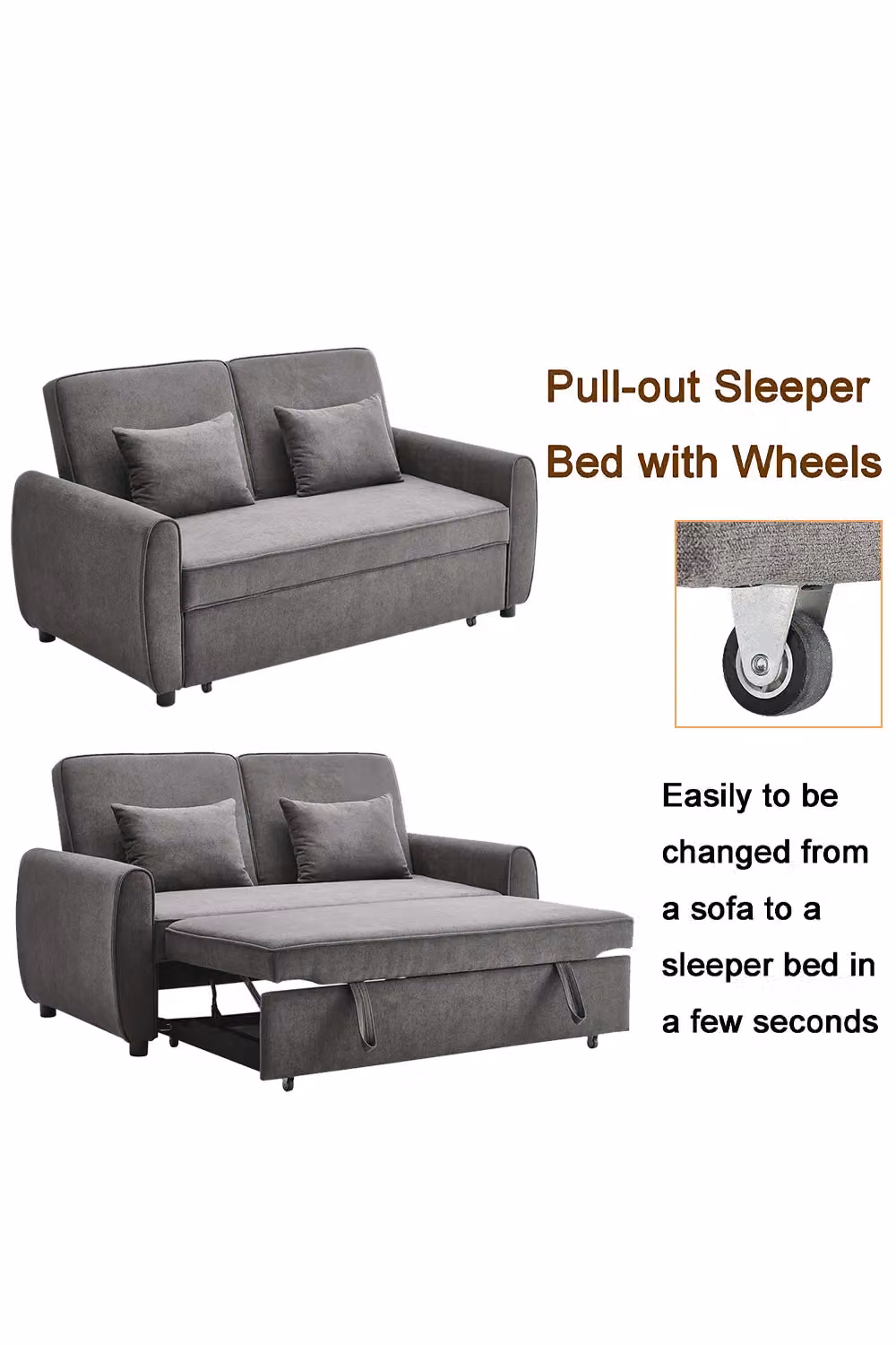 Living and Home 2 Seater Linen Convertible Pull Out Sofa Bed with Scatter Cushions in Dark Grey – 5