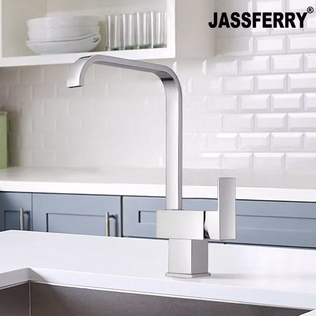JASSFERRY Italian Brass Cuboid Monobloc Kitchen Mixer Tap in Silver Chrome