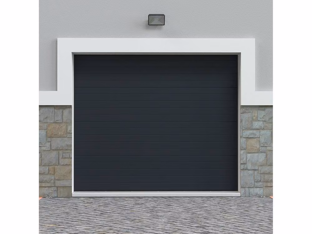 Vente-unique NORIA Motorised Grooved Effect Sectional Garage Door in Anthracite Dark Grey – 2
