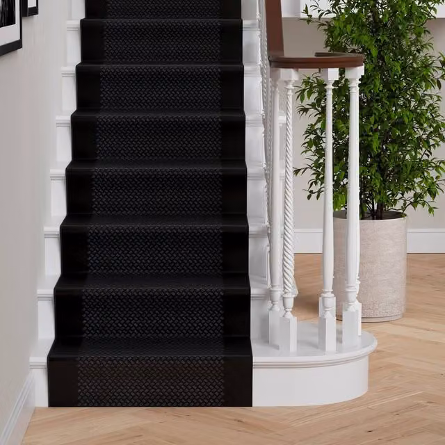 Kukoon Black Custom Hallway Runner Rug, Modern Rectangular Stair Carpet, W: 70 cm, L: 8230 cm