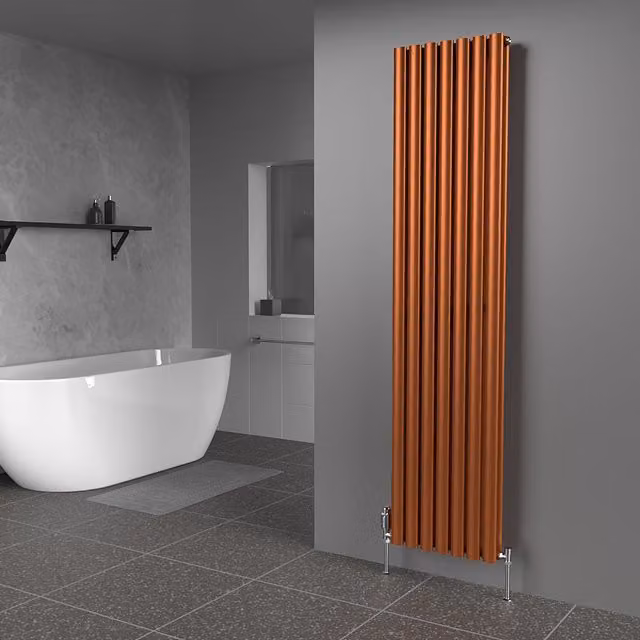 Lux Heat Oval Coloured Vertical Steel Radiator in Bronze and Orange, H 180 cm x W 42 cm