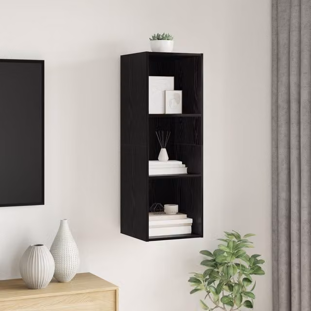 Berkfield Home Modern TV Cabinet in Black Oak, W/D/H: 37 x 37 x 107 cm – 1
