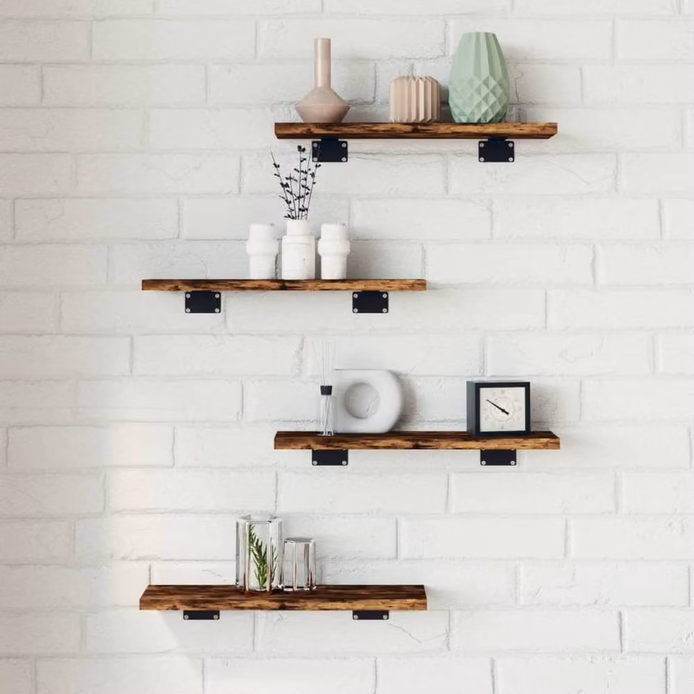 Berkfield Home Set of 4 Wall Mounted Shelves in Smoked Oak Brown, W: 40 cm, D: 10 cm, H: 1.5 cm – 2