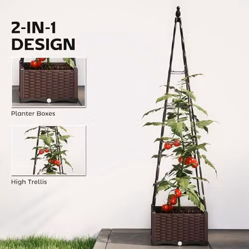 Outsunny Black Raised Garden Bed Planter with Trellis and Self-Watering System, W/D/H: 40 x 40 x 175 cm – 2