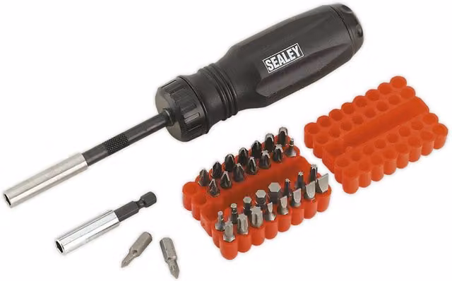 Loops 34 Piece Gearless Ratchet Screwdriver Set with S2 Steel Bits in Multicolour