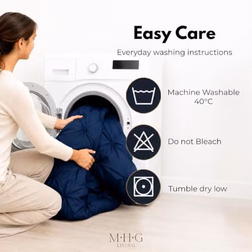 MHG Living 5 Piece Navy Blue Pintuck Microfibre Single Duvet Cover Set with Fitted Sheet and Pillowcases, W/D/H: 135 x 200 cm – 4