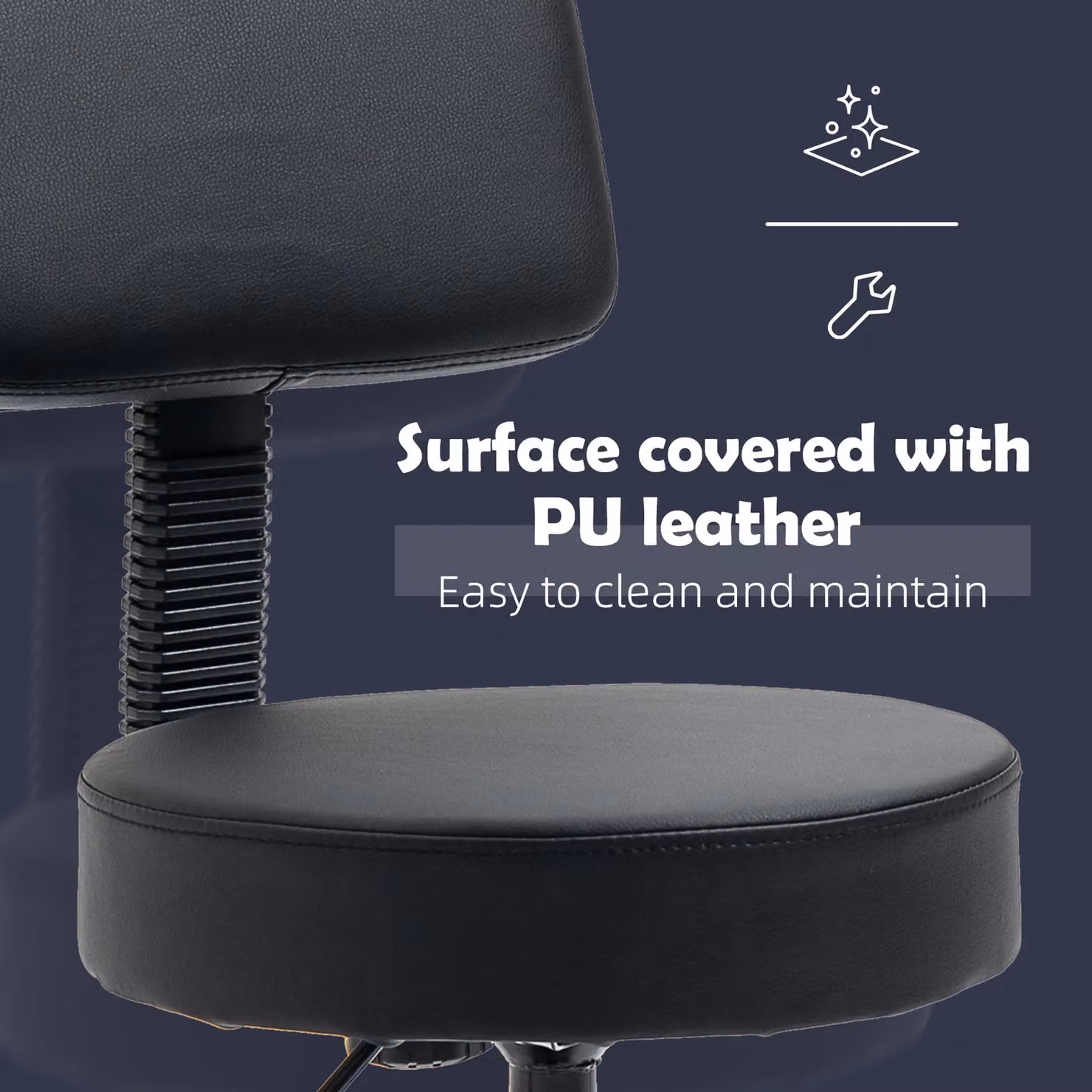 HOMCOM Black Synthetic Leather Swivel Beautician Salon Chair with Castors – 3