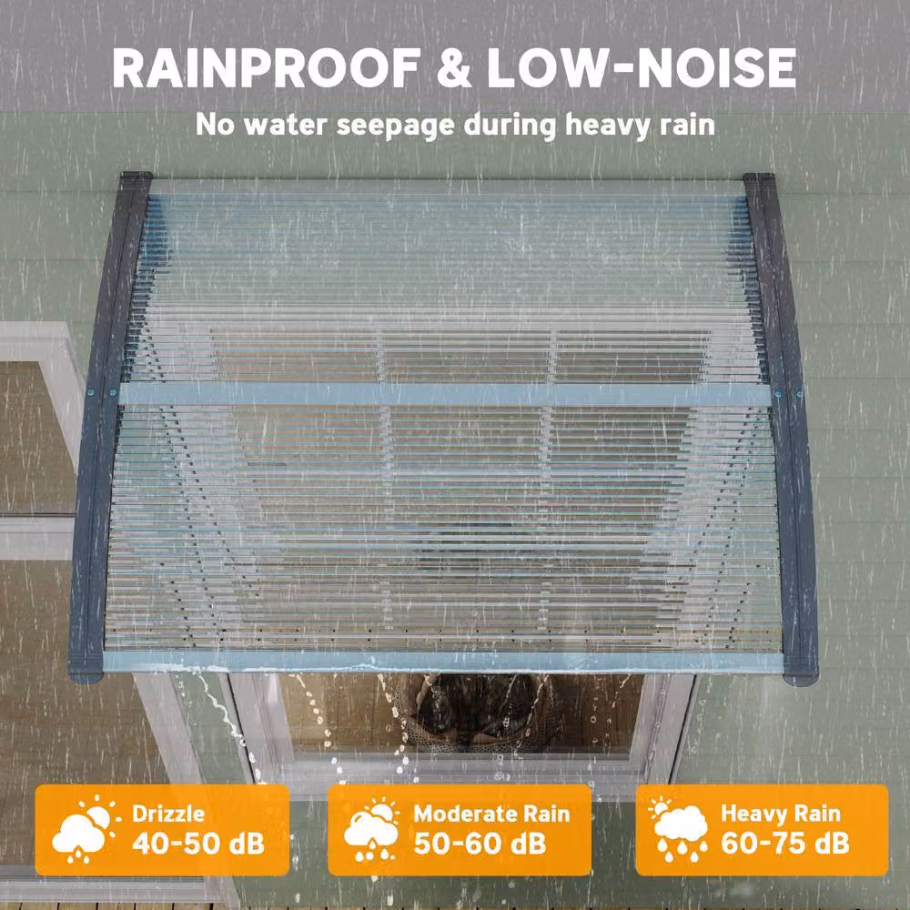Rolipo Clear Front Door Canopy Awning Rain Shelter, W: 100 cm, D: 75 cm – 5