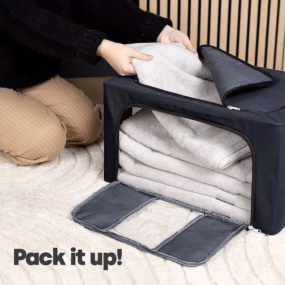 YnysTec Large Zipped Clothes Storage Bags and Wardrobe Organiser Boxes in Dark Blue, W: 50.0 cm, D: 35.0 cm, H: 40.0 cm – 4
