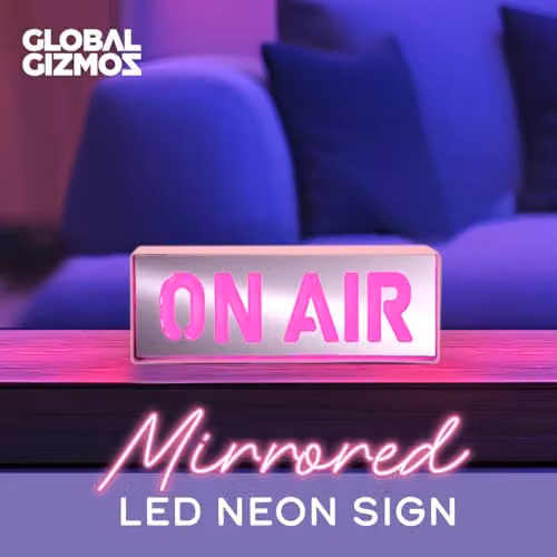 Global Gizmos 51519 On Air Neon Sign Pink LED Acrylic Box Light with Mirrored Finish, W/D/H: 23.0 x 23.0 x 8.0 cm – 3