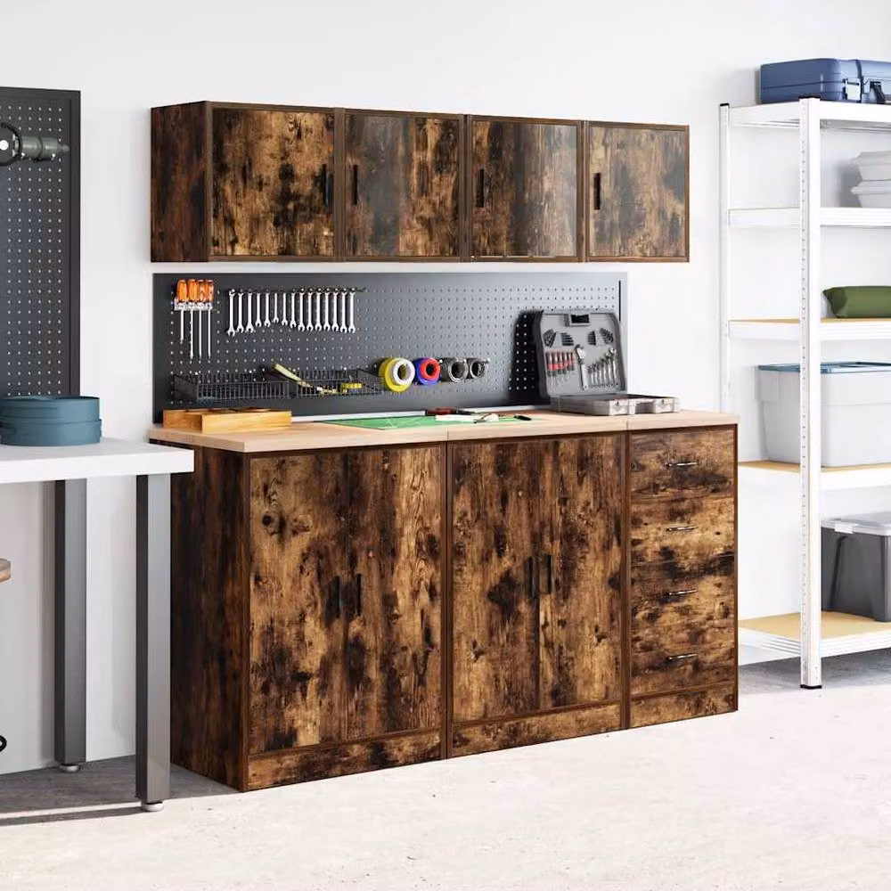Berkfield Home Set of 2 Wall Mounted Garage and Workshop Cabinets in Smoked Oak Brown, W/D/H: 41.0 x 40.0 x 30.0 cm – 3