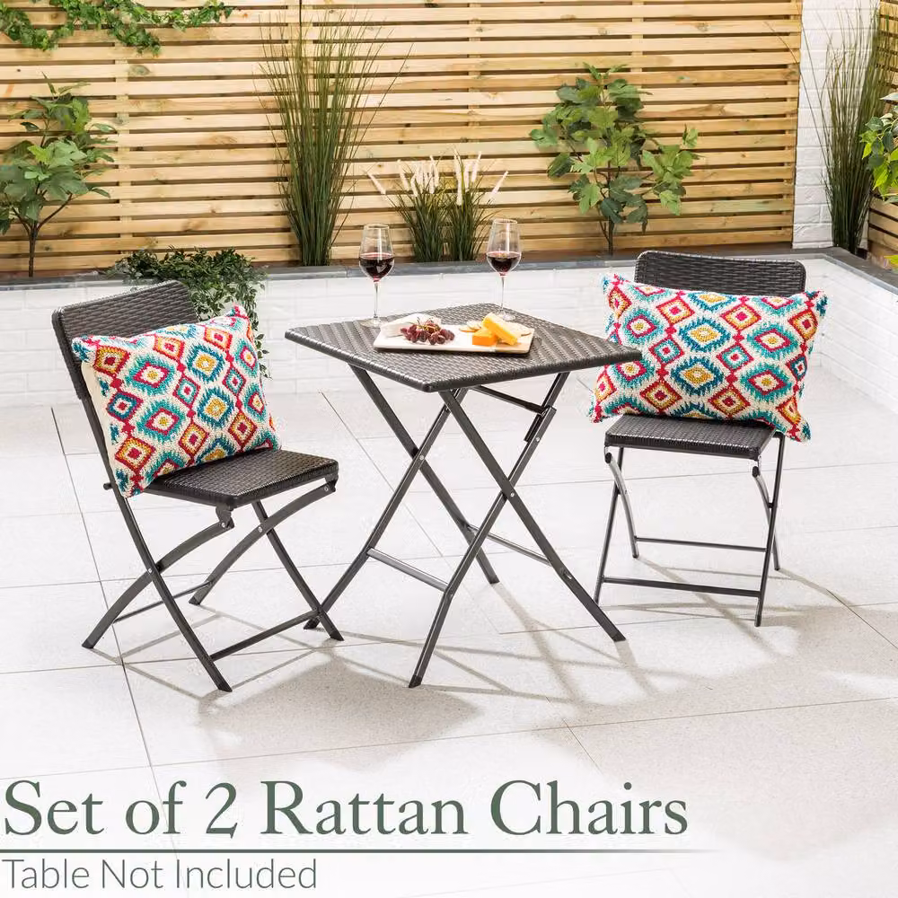 Christow Set of 2 Black Rattan Effect Folding Garden Chairs for Outdoor Dining – 2