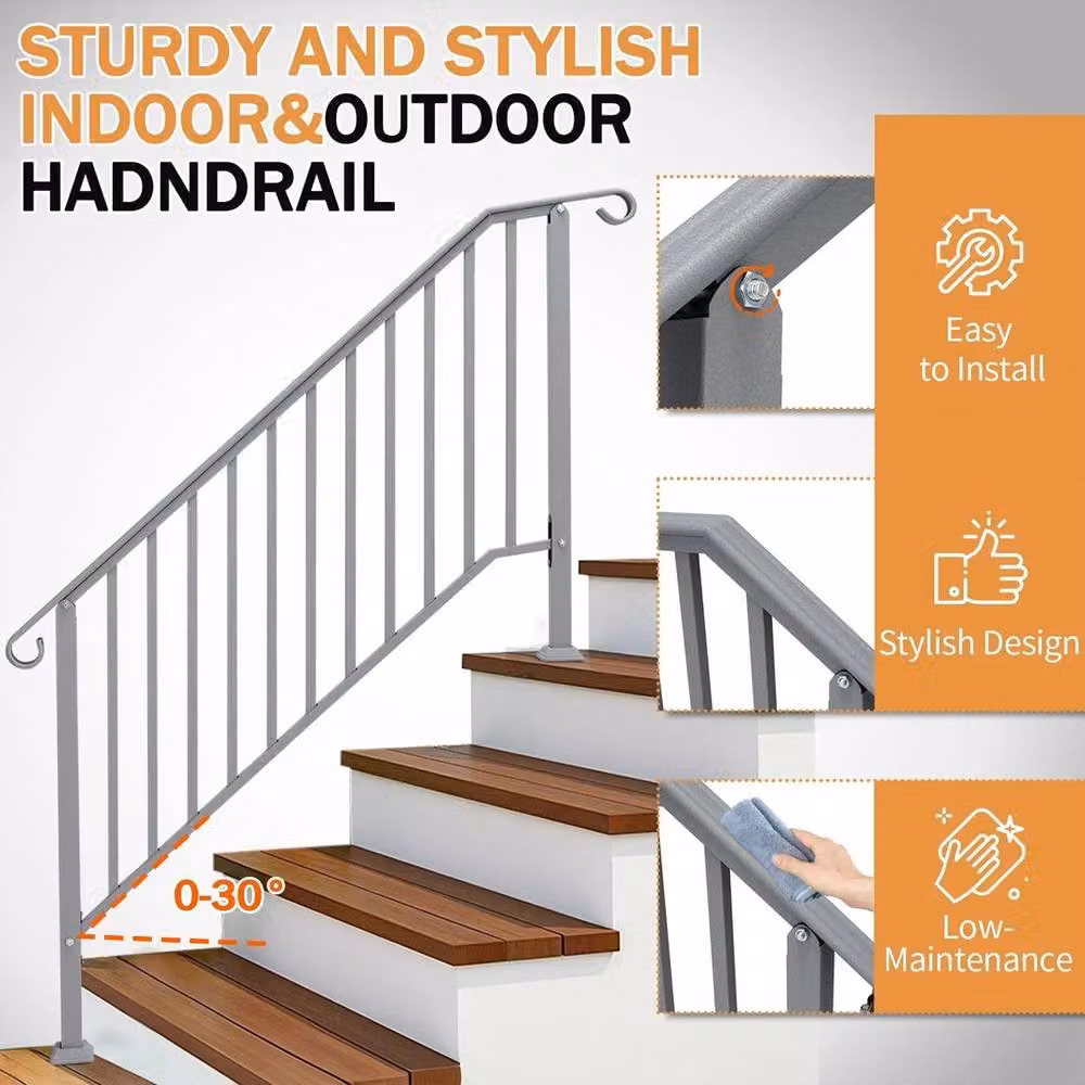Kelvenix Wrought Iron Stair Handrail in Matt Grey, Suitable for 4-5 Steps, W: 1000 cm, H: 52 cm – 3