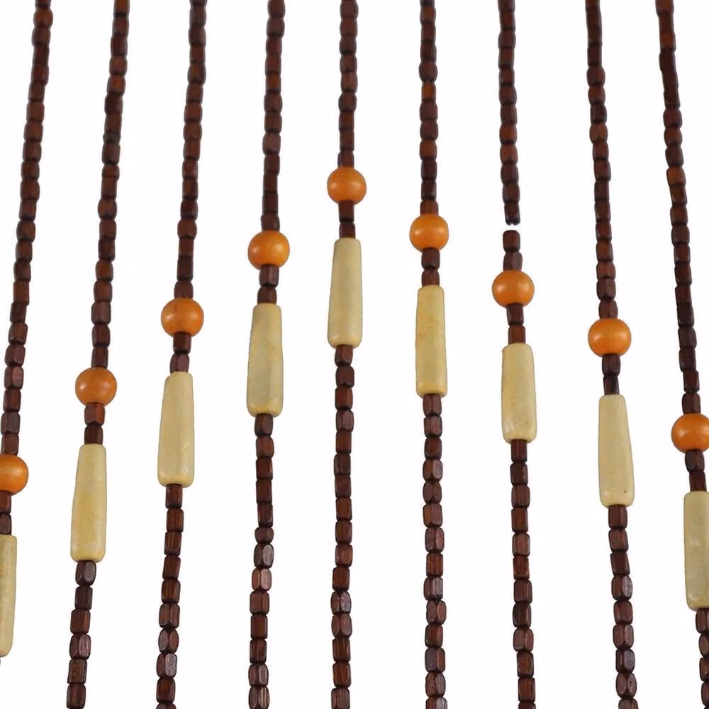 VOGREX 31 Line Natural Wood Beaded Curtain in Brown and Multicolour, W: 90 cm, H: 208 cm – 3