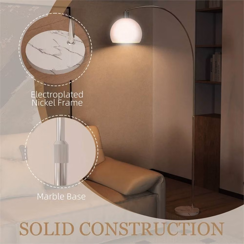 EONLION Modern White LED Floor Lamp with Round Glass Shade and Metal Base – 3