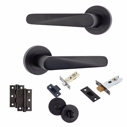 AXS Hardware Detroit Internal Bathroom Door Handle Pack in Black with Antique Brass Aluminium Rose and 127mm Lever – 1