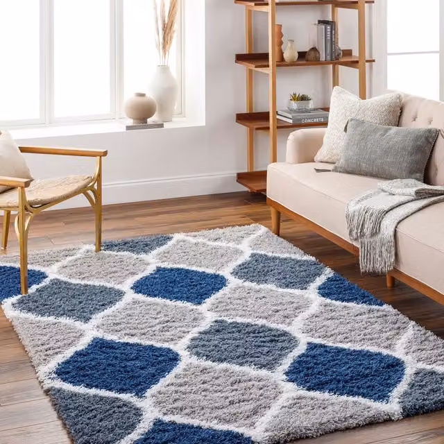 Livabliss Urban Shag Modern Rectangular Living Room and Bedroom Rug in Beige, White, Blue and Grey, W: 200 cm, D: 290 cm