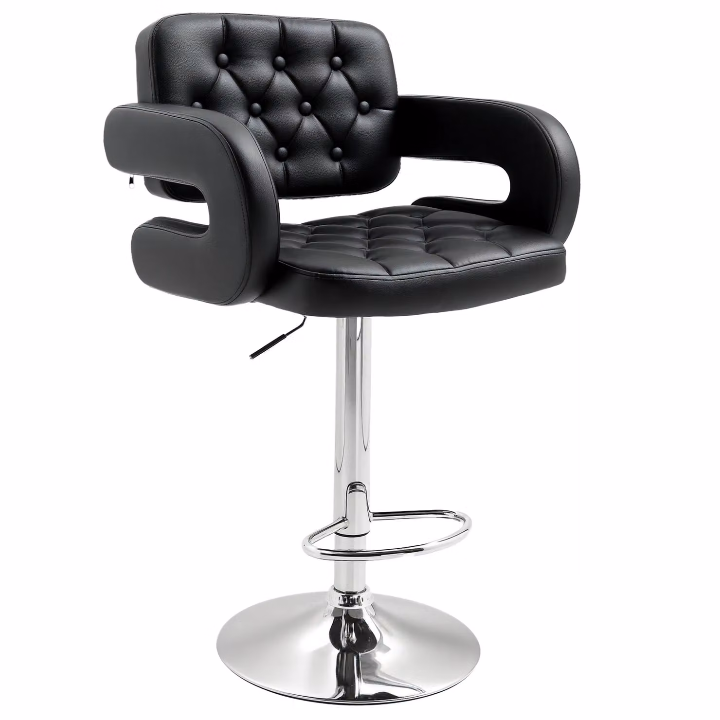 HOMCOM Adjustable Height Black PU Leather and Steel Bistro Barstool with 360 Degree Swivel – 2
