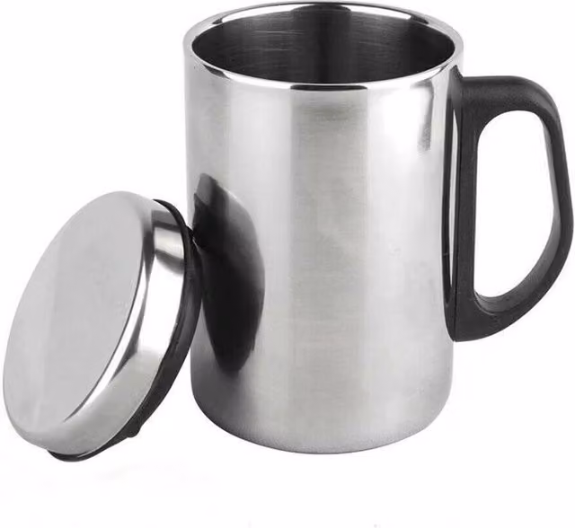 VOGREX Silver Stainless Steel Thermal Insulated Travel Mug with Lid, 350ml