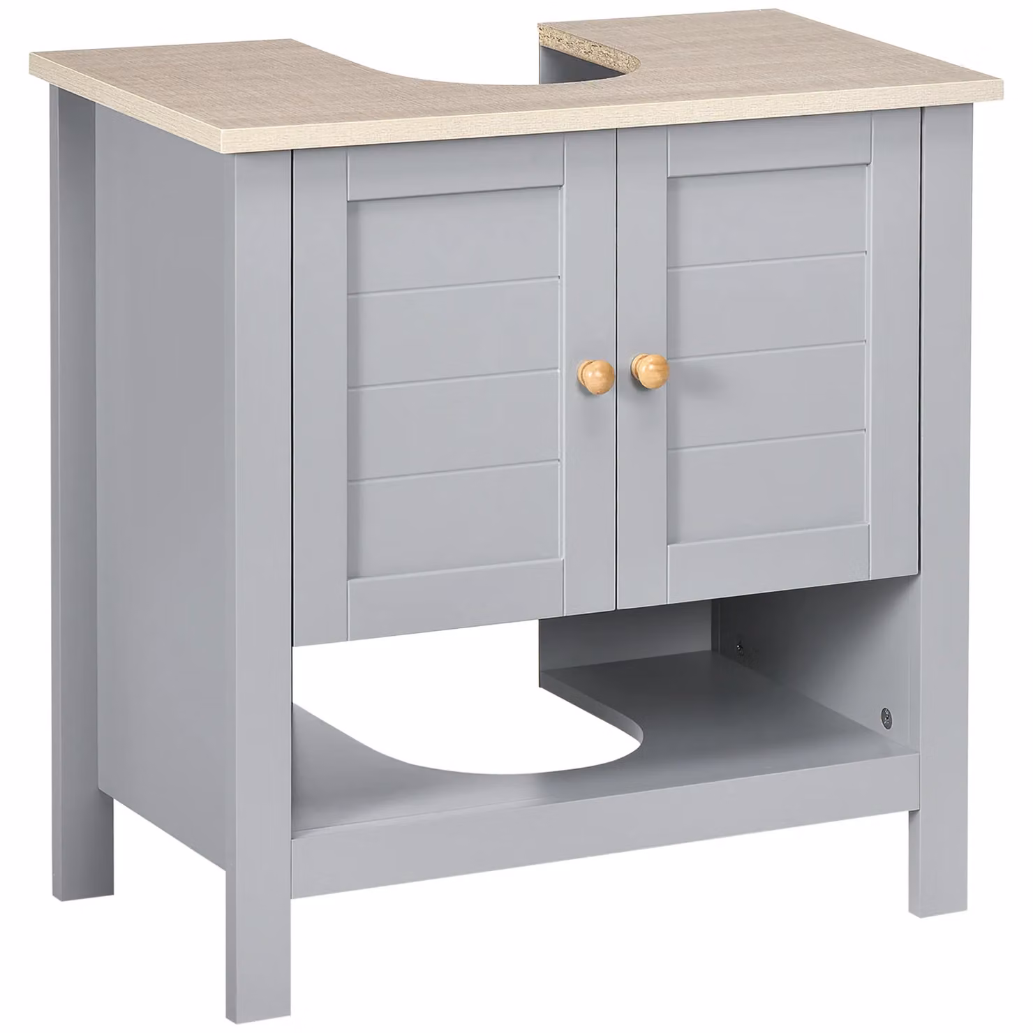 Kleankin Bathroom Under Sink Cabinet with Adjustable Internal Shelves and Hinged Doors, White and Grey – 2