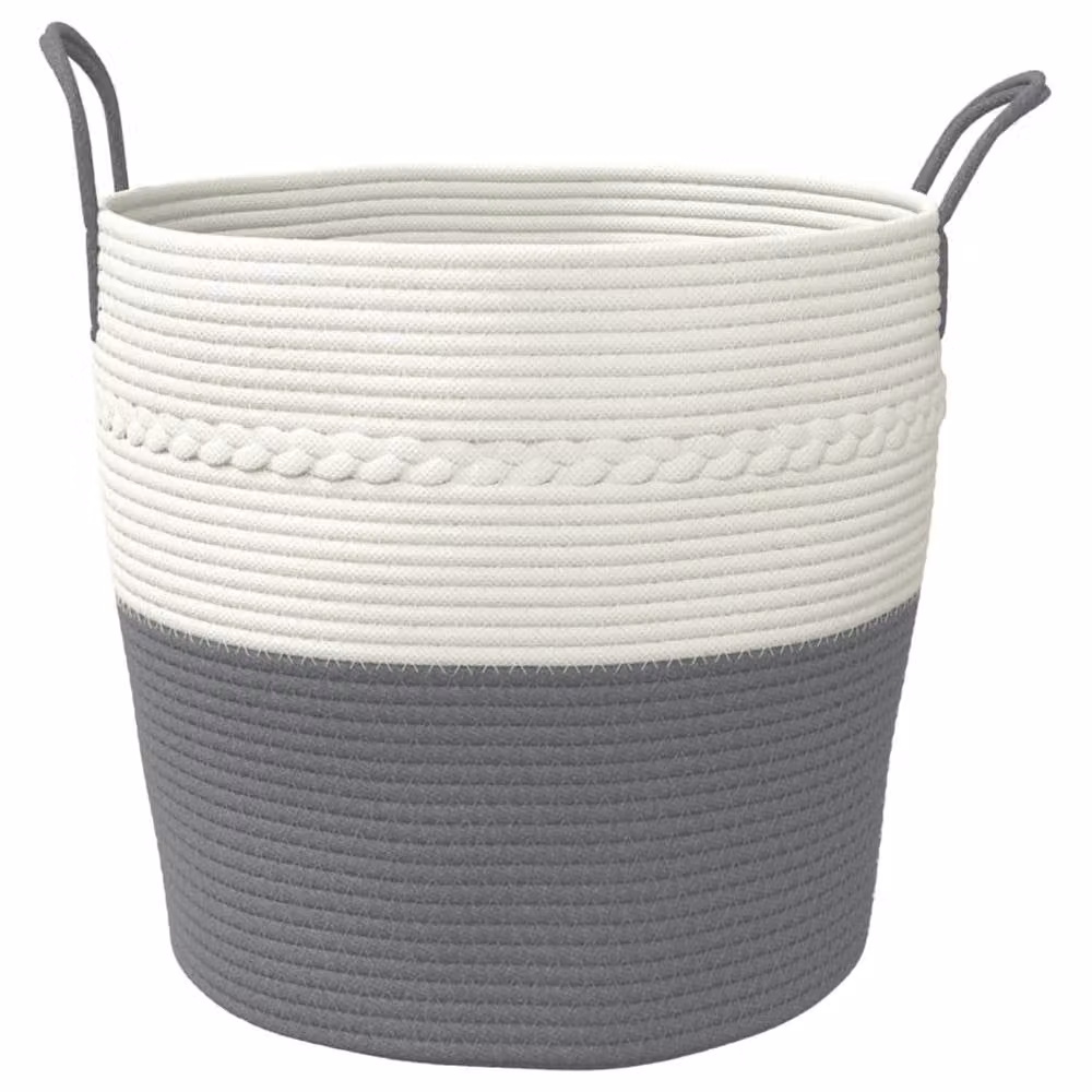 Berkfield Cotton Storage Basket in Grey and White, W: 43 cm, D: 38 cm, H: 38 cm