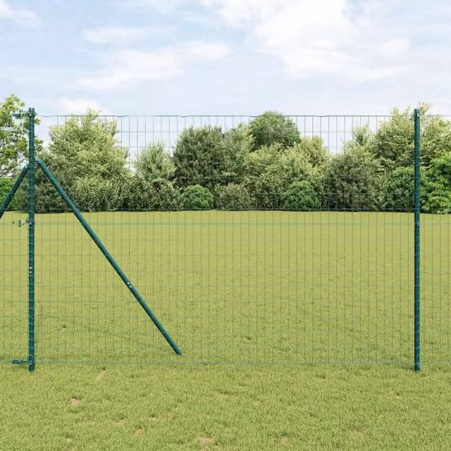Berkfield Home Euro Fence with 7 Posts, Galvanised Steel, Green and Silver, 1.6 x 10 m