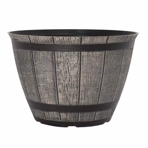 YouGarden Whisky Barrel Planters, 2 x Brown Plastic Outdoor Tubs, Diameter: 30 cm