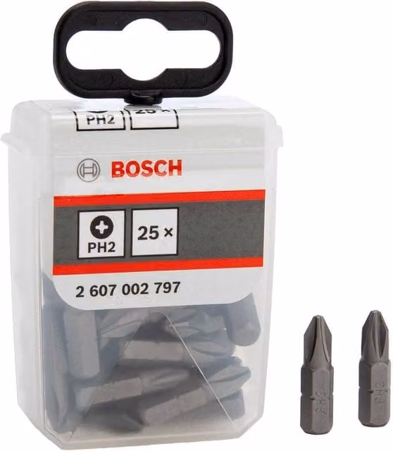 Bosch Steel Phillips Head Screwdriver Bit Set, 25 Pack, Black and Grey