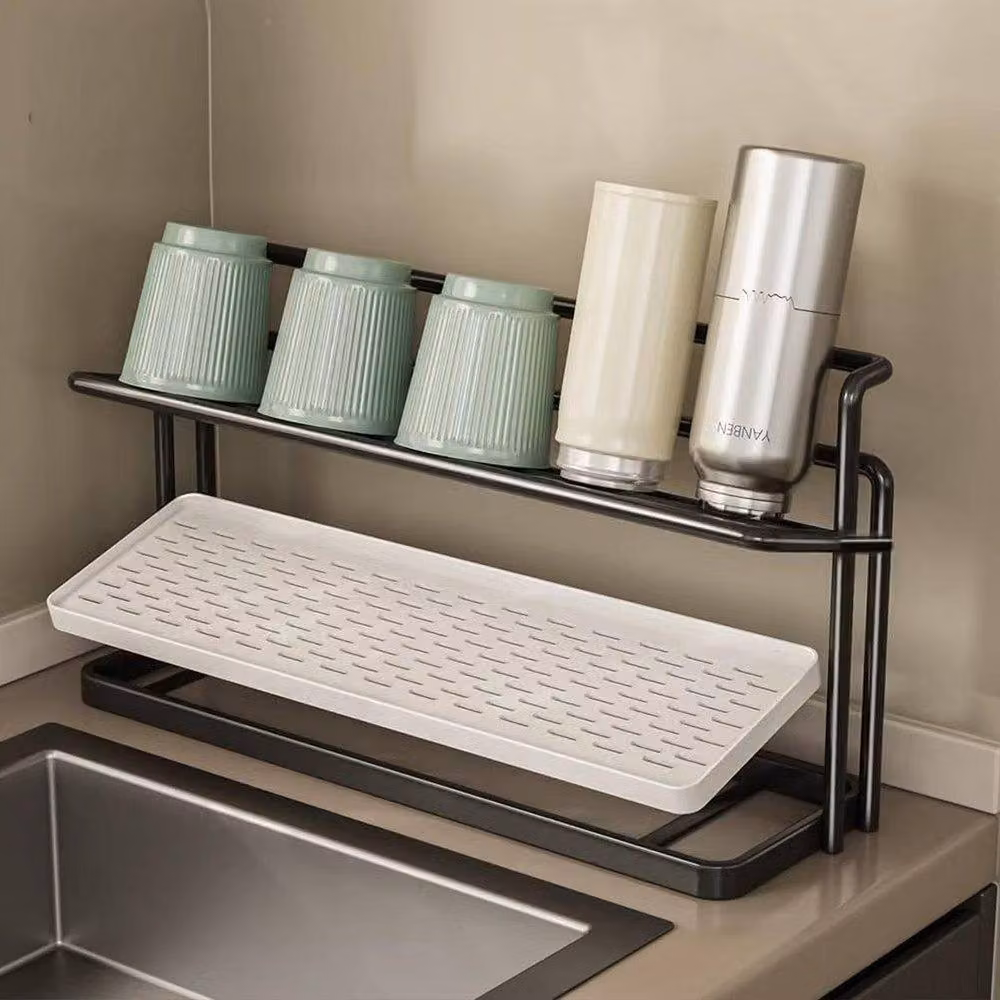 Kelvenix Black 2 Tier Bottle Drying Rack and Cup Holder with Drip Tray – 4