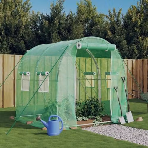 vidaXL Greenhouse with Steel Frame in Green, 4 m², W/D/H: 2 x 2 x 2 m – 2