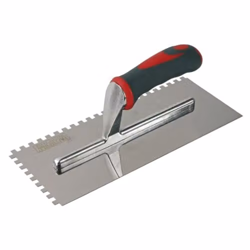 Faithfull Stainless Steel Notched Trowel with Soft Grip Handle in Silver