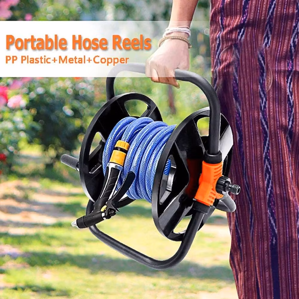 KORVIXA Portable Garden Hose Reel Trolley in Black with 20m Hose – 4