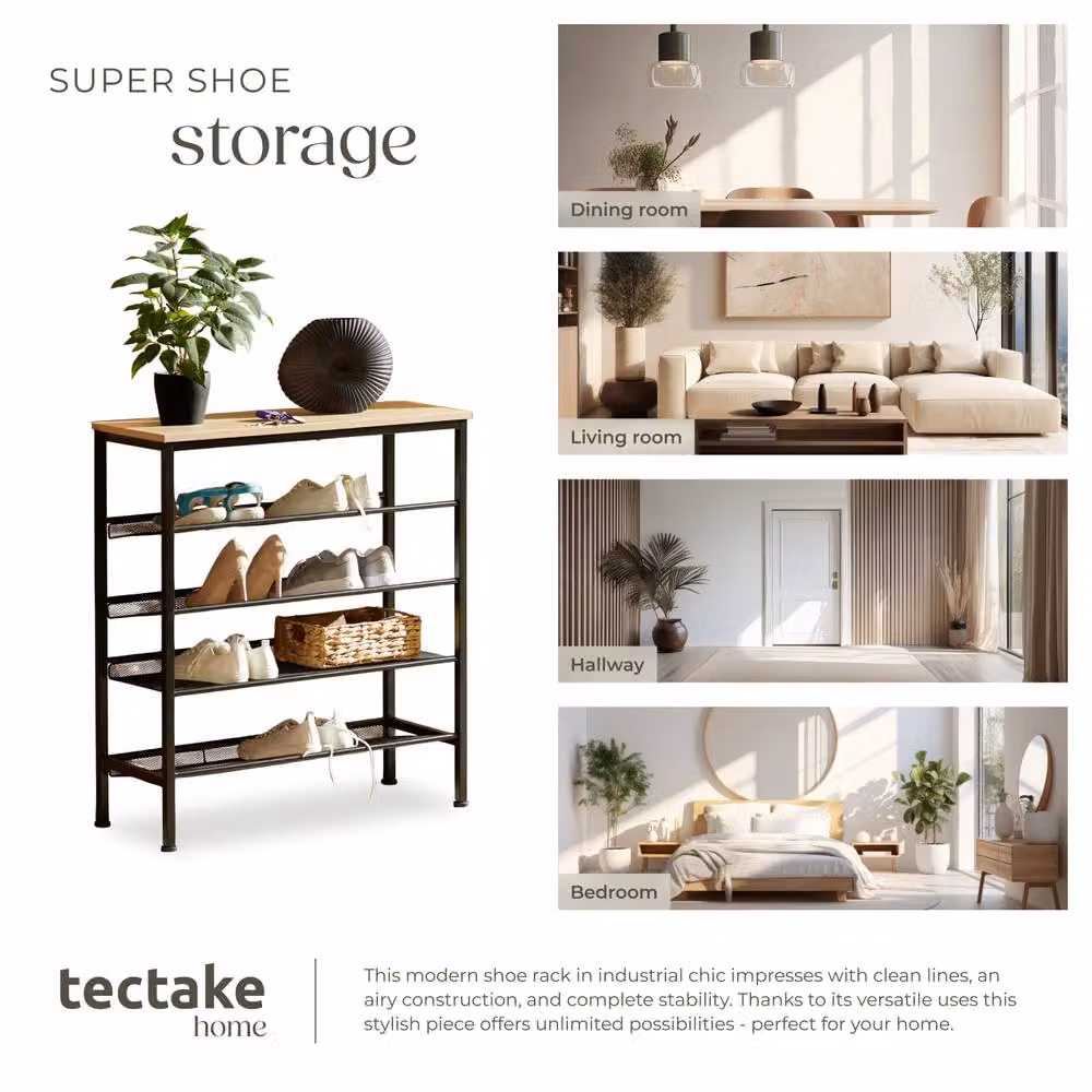 tectake Bournemouth Industrial Shoe Rack in Light Oak – 5