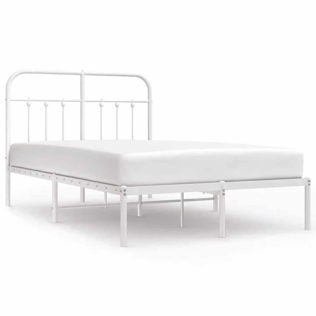 Berkfield Home Metal Bed Frame with Headboard in White, W/D/H: 120 x 200 cm – 2