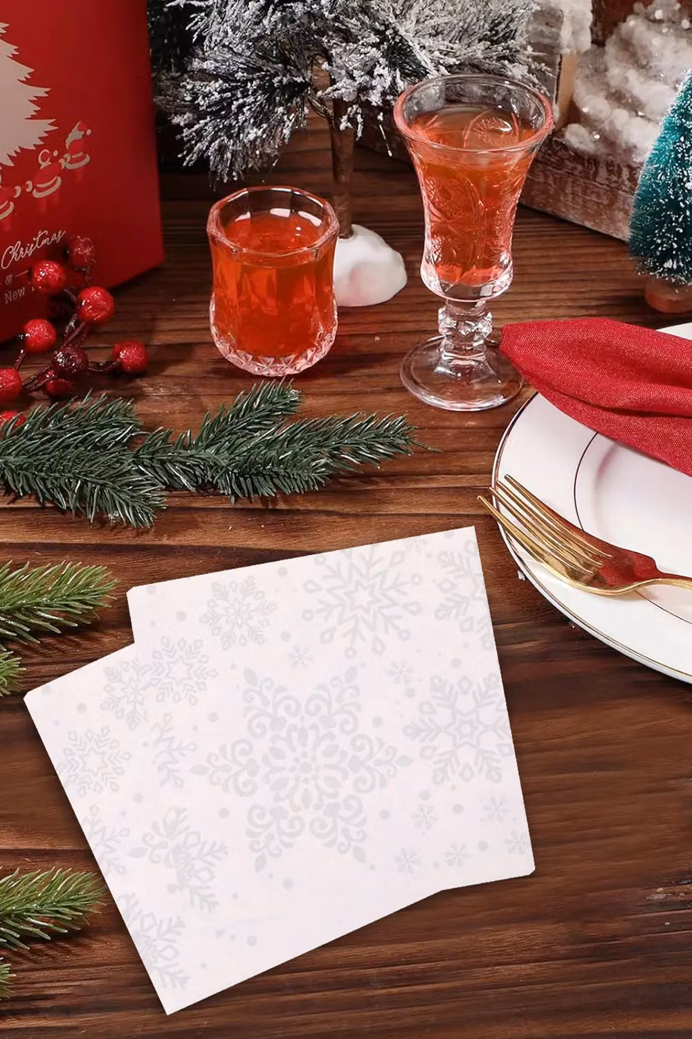 Neel Blue Christmas Party Snowflakes Printed 2 Ply Paper Napkins, White and Blue, 20 Pieces, W/D: 33 x 33 cm – 4
