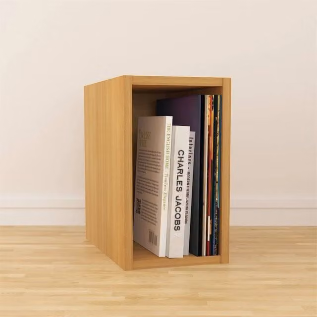 Charles Jacobs Oak Vinyl LP Storage Cube Rack in Brown, W/D/H: 35.6 x 34.0 x 30.0 cm – 1