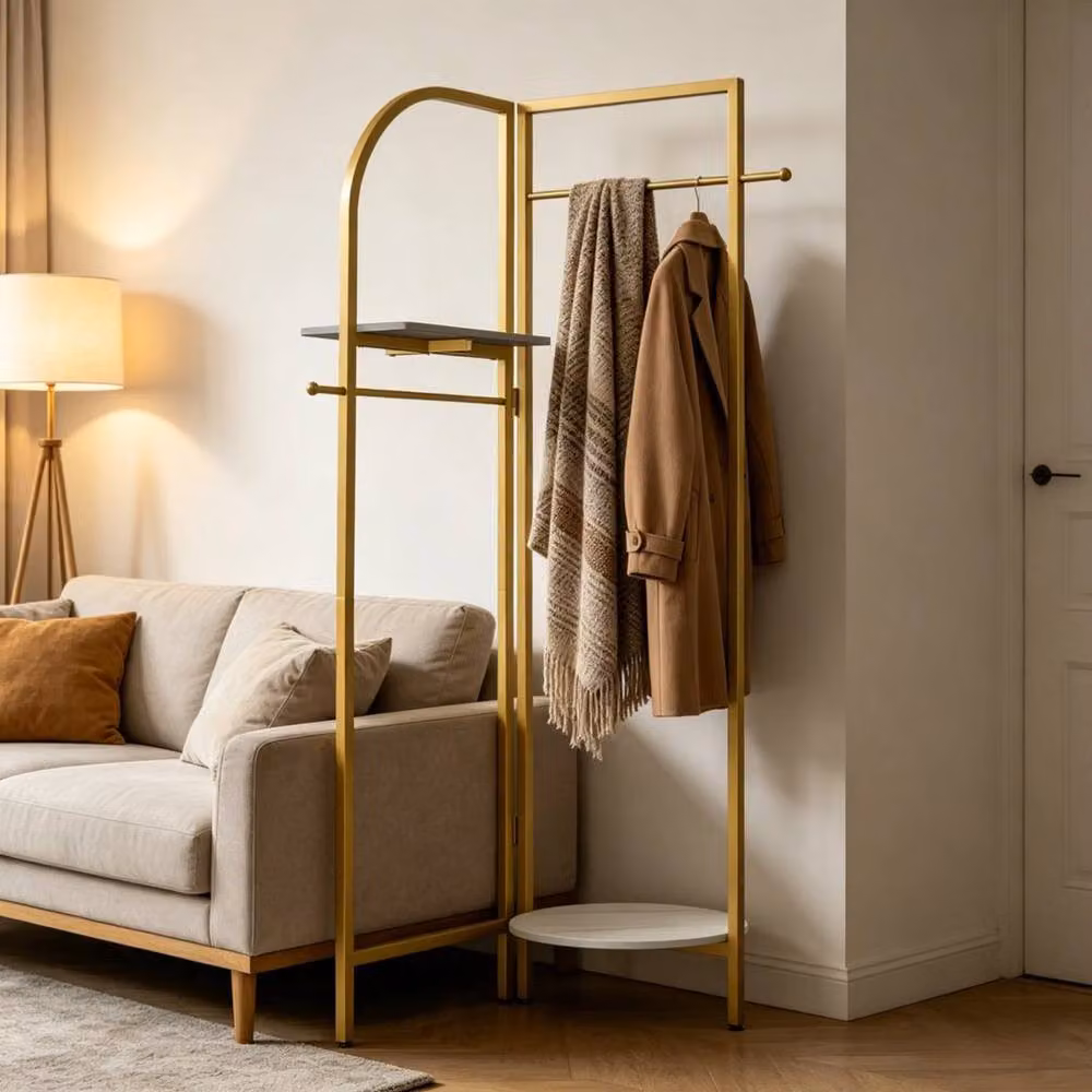 KORVIXA Heavy Duty Lacquered Metal Clothes Rail in Gold, W/D/H: 175.0 x 54.0 cm – 4